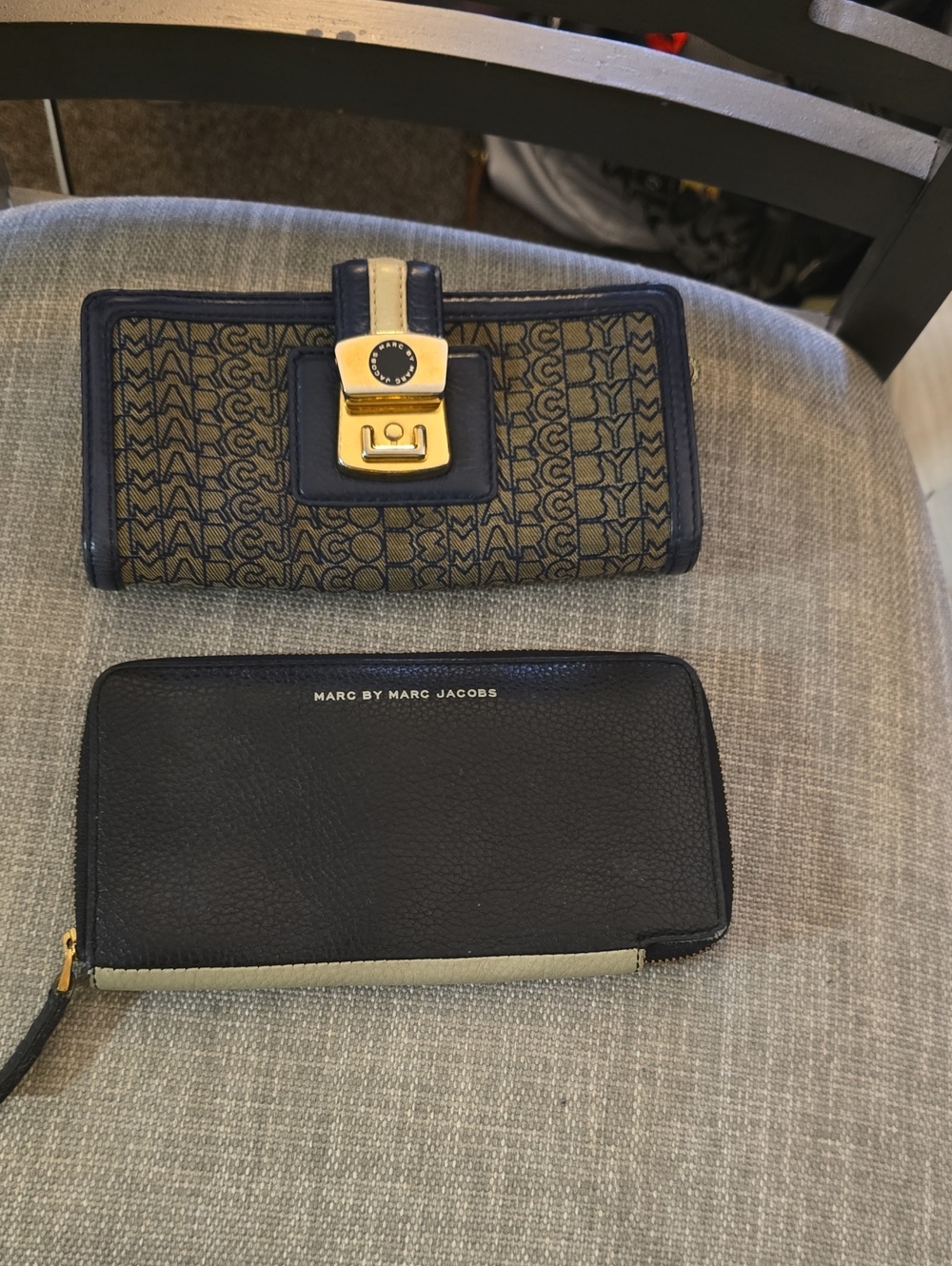Marc by Marc Jacobs Navy Monogram Clasp Wallet and Black Zip Wallet